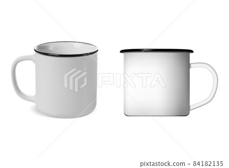 Enamel mug. Enamel metal camping cup vector blank 84182135