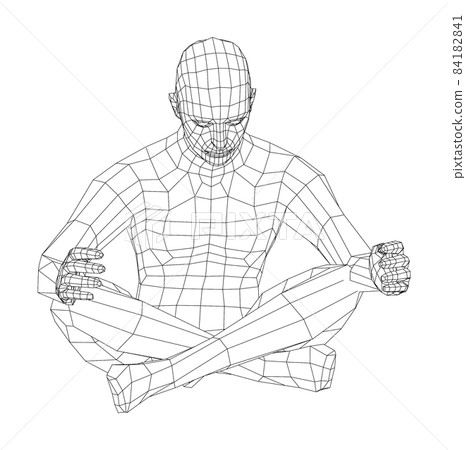 Wireframe man relaxing in lotus position. 3d illustration Wireframe man relaxing in lotus position. 3d illustration 84182841