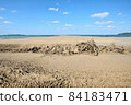 The moment when pumice stones (derived from Fukutoku-Okanoba) washed ashore on the beach on the coast of the main island of Okinawa soar in the waves 84183471