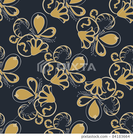 Seamless pattern with hand drawn abstract flowers and butterflies. 84183664