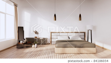Minimalist Stylish interior of modern wooden room with comfortable bed.3D rendering 84186034