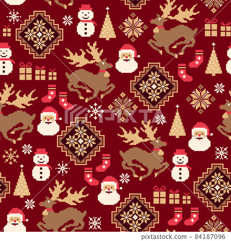 聖誕老人和雪人的傳統北歐樣式， 84187096