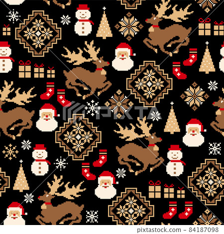 聖誕老人和雪人的傳統北歐樣式， 84187098