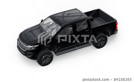 Black pickup car on a white background. 3d rendering. Black pickup car on a white background. 3d rendering. 84188165