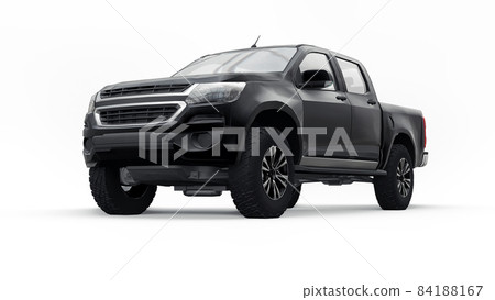 Black pickup car on a white background. 3d rendering. Black pickup car on a white background. 3d rendering. 84188167