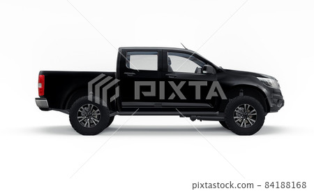 Black pickup car on a white background. 3d rendering. Black pickup car on a white background. 3d rendering. 84188168