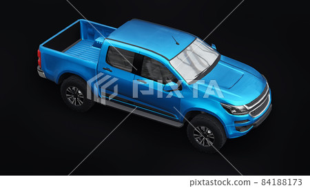 Blue pickup car on a white back ground. 3d rendering. 84188173