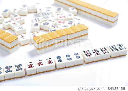 Mahjong game on white table, close up. Mahjong game on white table, close up. 84188466