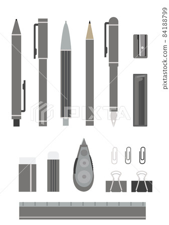 Illustration material: Stationery set with a simple silhouette in monochrome tone ① Illustration material: Stationery set with a simple silhouette in monochrome tone ① 84188799