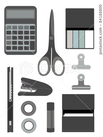 Illustration material: Stationery set with a simple silhouette in monochrome tone ② Illustration material: Stationery set with a simple silhouette in monochrome tone ② 84188800