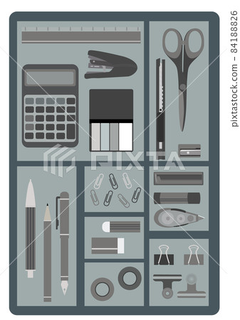A set of monotone stationery that is organized and stored (image of the contents of the drawer) A set of monotone stationery that is organized and stored (image of the contents of the drawer) 84188826