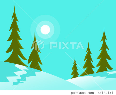 Illustration of winter landscape with fir trees - Stock Illustration ...