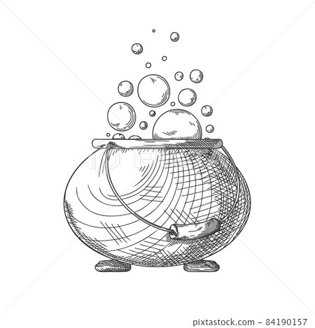 Cauldron with steam, gurgles for Halloween. Halloween witch cauldron. Vector illustration 84190157