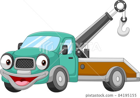 Cartoon smiling car towing truck mascot 84195155