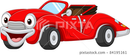 Cartoon smiling red car convertible mascot Cartoon smiling red car convertible mascot 84195161