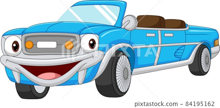 Cartoon smiling blue car convertible mascot Cartoon smiling blue car convertible mascot 84195162