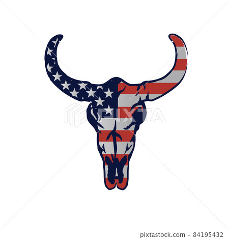 buffalo skull with flag illustration 84195432