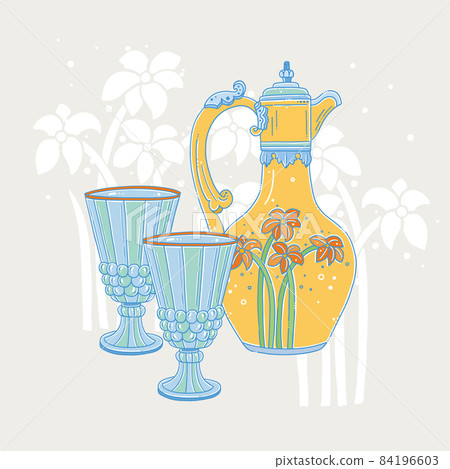 European classic style water bottle liquor jar wine wine cup, botanical decoration background European classic style water bottle liquor jar wine wine cup, botanical decoration background 84196603
