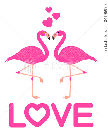 火烈鳥和 LOVE 角色面對面心形標記 火烈鳥和 LOVE 角色面對面心形標記 84196950