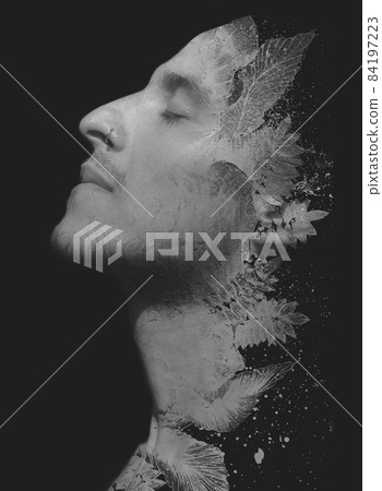 Dramatic paintography portrait against a black background Dramatic paintography portrait against a black background 84197223