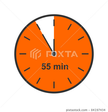 Clock icon with 55 minute time interval. Countdown timer or stopwatch symbol. Waiting midnight, New Year night concept. Infographic element for cooking or sport game 84197434