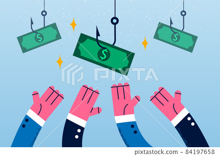 Employees try to catch money on hooks 84197658