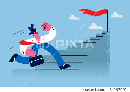 Businessman run upstairs reaching business goal  84197661