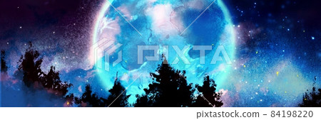 可疑發光的滿月和深森林的幻想背景 84198220