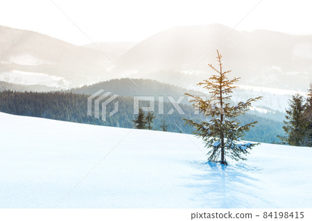 Beautiful winter landscape with snow covered trees. Winter mountains. Beautiful winter landscape with snow covered trees. Winter mountains. 84198415