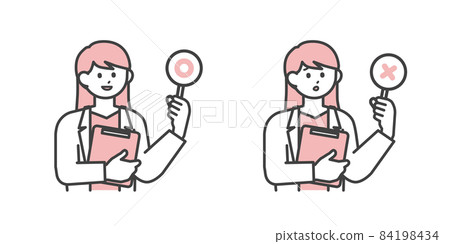 穿著白大褂的女人拿著丸子標籤的插畫素材 84198434
