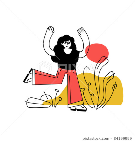 Woman run. Hurrying character gestures. 84199999