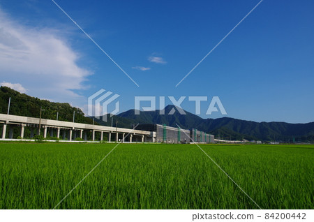 Hokuriku Shinkansen Echizen Takefu Station under construction with Mt. Hino, Echizen City, Fukui Prefecture, July 2021 84200442