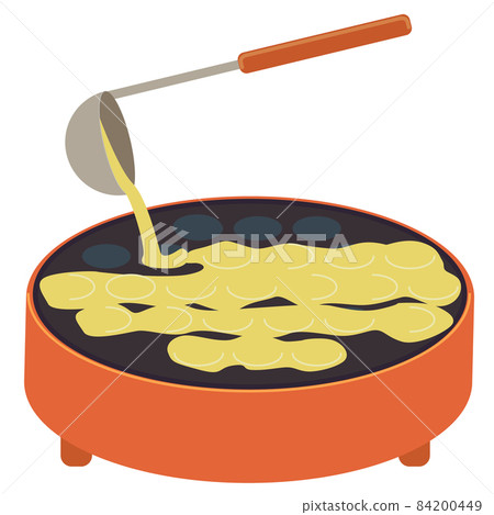 Illustration of putting takoyaki ingredients in a takoyaki machine Illustration of putting takoyaki ingredients in a takoyaki machine 84200449