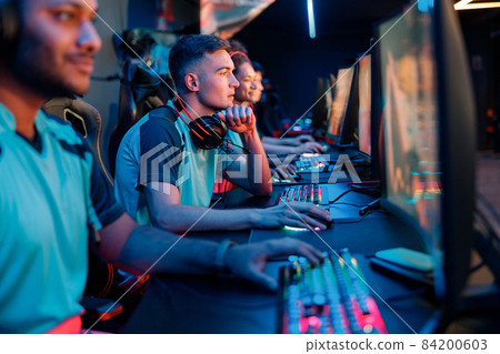 Professional player playing important match in cyber club 84200603