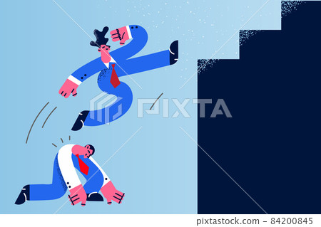 Male employee jump over colleague as stepping stone 84200845