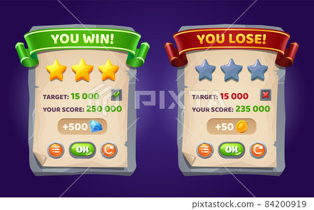 Game menu you win and lose ui panel with buttons 84200919