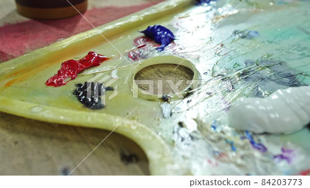 Artist copyist paint seascape with ship in ocean. Craftsman deco Artist copyist paint seascape with ship in ocean. Craftsman deco 84203773