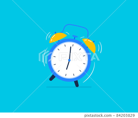 Wake-up time. The alarm clock ringing in the morning is isolated in the background. Trendy vector flat illustration. 84203829