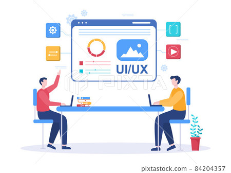 UI & UX Programmer Flat Design Vector Illustration for Business Information and Team Sharing Ideas with Designer, Coding, Interface or Software App Development UI & UX Programmer Flat Design Vector Illustration for Business Information and Team Sharing Ideas with Designer, Coding, Interface or Software App Development 84204357