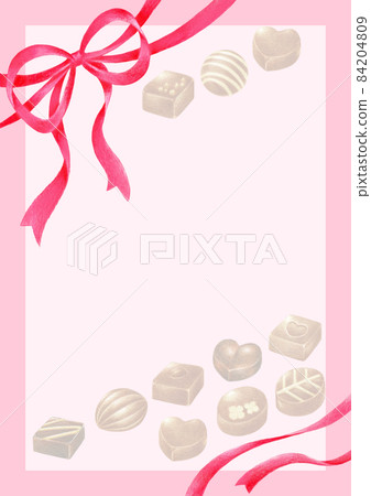Pink background with red ribbon and chocolate A4 Pink background with red ribbon and chocolate A4 84204809
