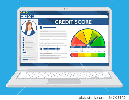 Laptop with Credit Score App on Screen 84205132