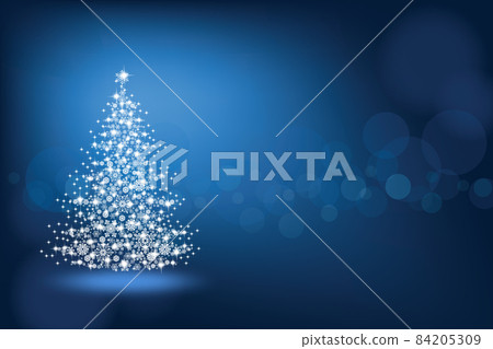Abstract Christmas tree made of snowflakes and sparks on a blue blank background 84205309