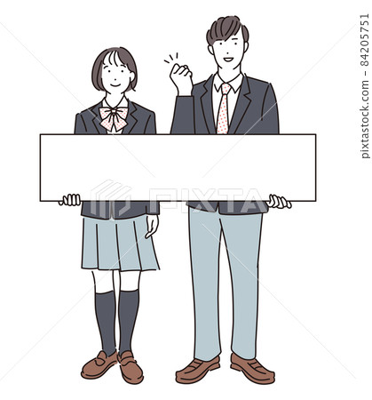 Male and female students with simple illustration message boards 84205751