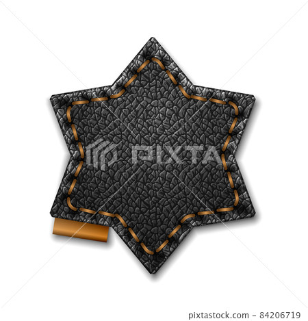 Blank star stitched black leather label isolated on white background vector template. 84206719