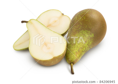 Green conference pear isolated on white background with clipping path and full depth of field 84206945