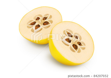 Fresh quince half isolated on the white background with clipping path and full depth of field Fresh quince half isolated on the white background with clipping path and full depth of field 84207032