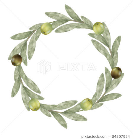Watercolor olive wreath - Stock Illustration [84207934] - PIXTA