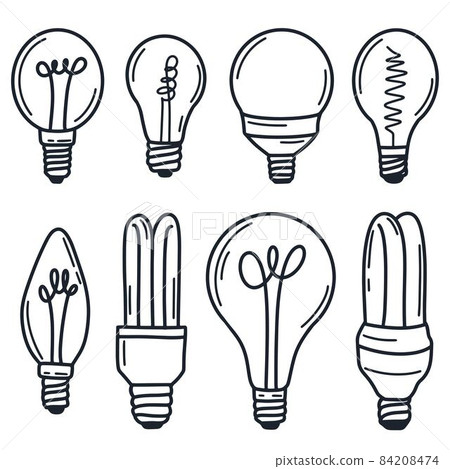 Lightbulb set, hand drawing doodle. 84208474
