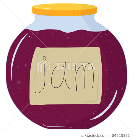 Cartoon illustration with jam in jar. Vector hand drawn graphic. Single food isolated art. 84210851