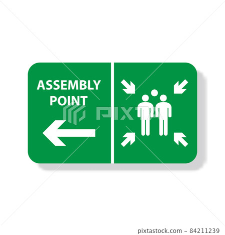 Fire assembly point sign, gathering point signboard, emergency evacuation vector for graphic design, logo, website, social media, mobile app, UI illustration 84211239